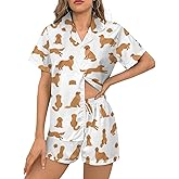 Ysidec Cute Funny Dogs Pajama Sets 2 Piece Short Sleeve Sleepwear Button Down Loungewear XS-2XL
