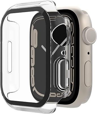 funda ScreenForce para Apple Watch de 40 mm, 41 mm, Serie 8, SE, 7, 6, 5 y 4 con borde realzado y protector de pantalla TemperedGlass integrado, antiarañazos e instalación fácil - Transparente