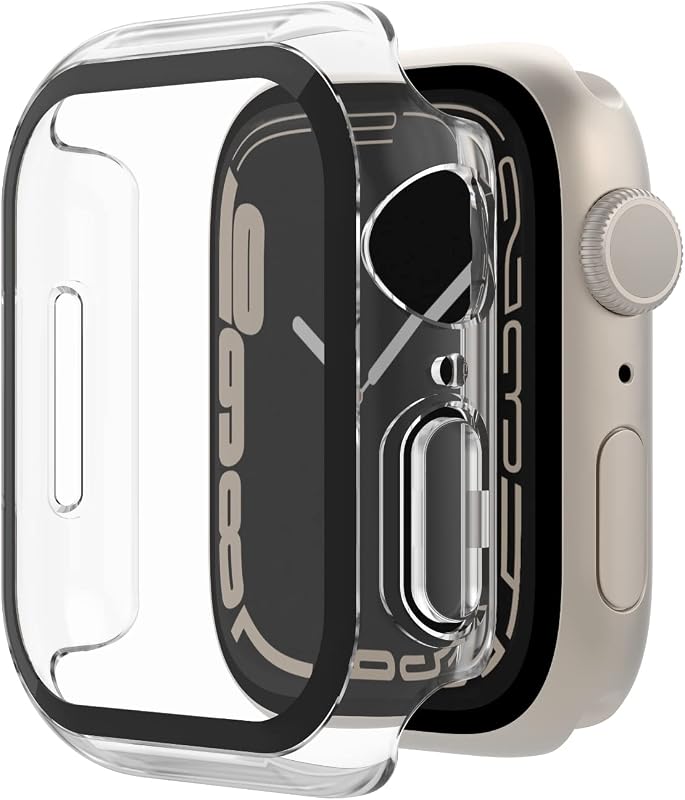 Capa ScreenForce para Apple Watch 40mm, 41mm, Series 8, SE, 7, 6, 5 e 4 com borda elevada e protetor de ecrã TemperedGlass integrado, resistente a riscos e fácil de instalação - Transparente