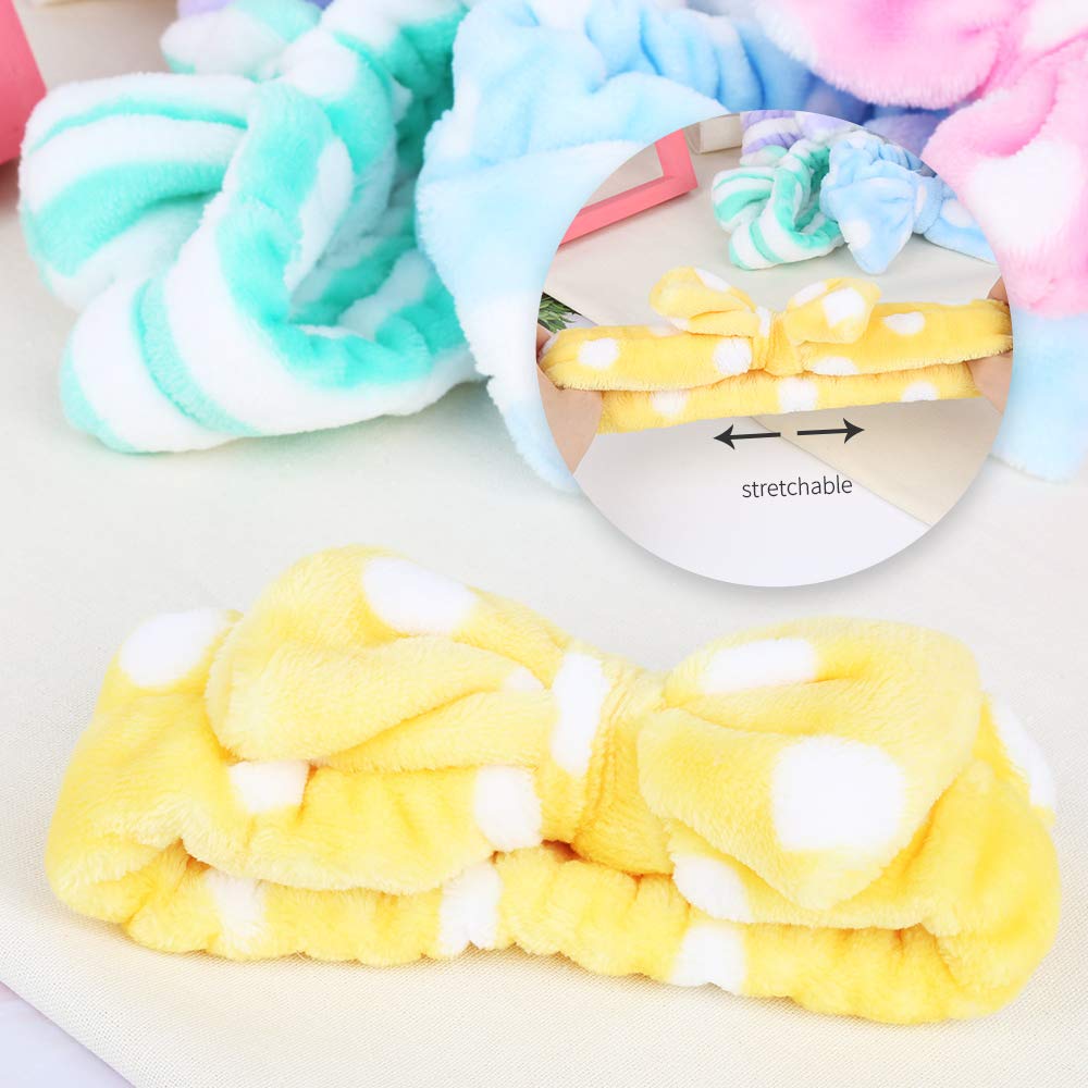 Bow HeadBands, Teenitor Women Headbands for Makeup Cosmetic Facial Shower Spa Elastic Hair Band Hairlace Headband for Baby girls Yellow Blue Green Purple Pink, 5pcs : Beauty