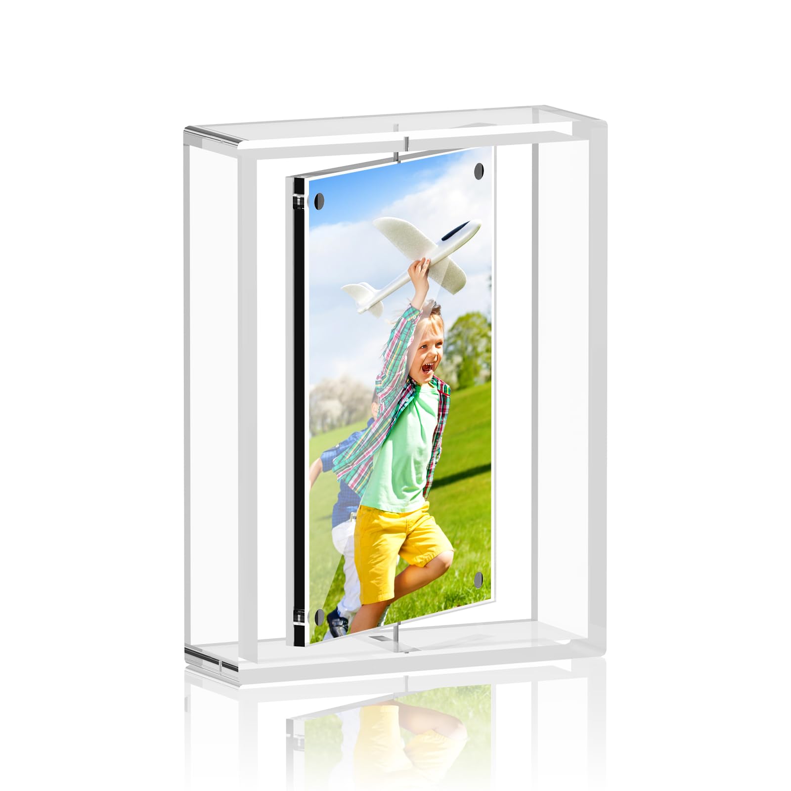 Photo 1 of 4x6 Acrylic Picture Frame,Rotating Clear Magnetic Picture Frames for Home Office Decor Table Top Display Wedding Birthday Gifts,Double-Sided Photo Frame,1 PCS