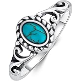 BETHZA Boho Turquoise Stone Ring for Women 925 Sterling Silver Oxidized Oval Celtic Western Ring US Gift for Her Wife Mom