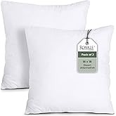 ROYALE LINENS 18 x 18 Pillow Insert - Down Alternative Throw Pillows Insert - Square Pillow Pack of 2 White - Bed & Couch Pillows - Inner Cushion for Bed, Cushion for Living Room - Shams Stuffer