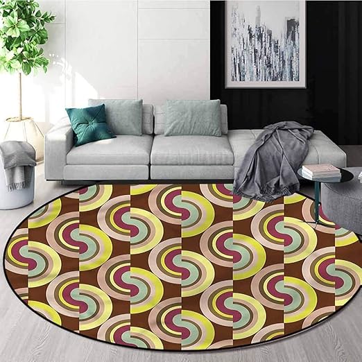 RUGSMAT Retro AntiSkid Area Rug,Vintage Colorful Rounds