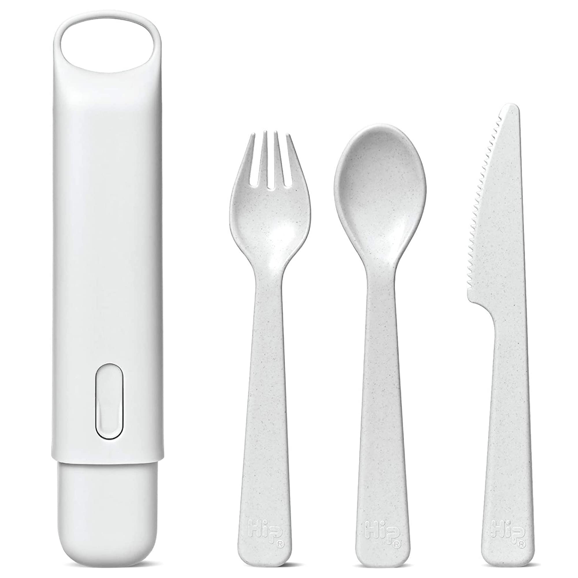 Hip Cutlery Set - Reusable Utensils with Portable Travel Case for Storage - Eatware for Lunchboxes, Picnics, Camping, & More - BPA Free & Recyclable - Includes Knife, Fork and Spoon - Cloud