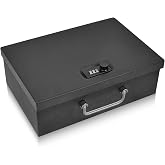 TOTOY Portable Steel Fireproof Safe Security Lock Box with 3-Digit Code | Rotatable Carry Handle, Scratch Resistant, Shock Absorbing Foam Lining, Fits A4 Documents Laptop for Home Travel Dorm Car