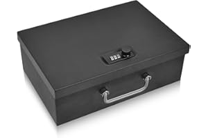 TOTOY Portable Fireproof Document Box with 3-digit Combination Lock, Safe Box for Valuables, Hand Held Storage Lock Box for Documents, Passport, Cash, Tablet