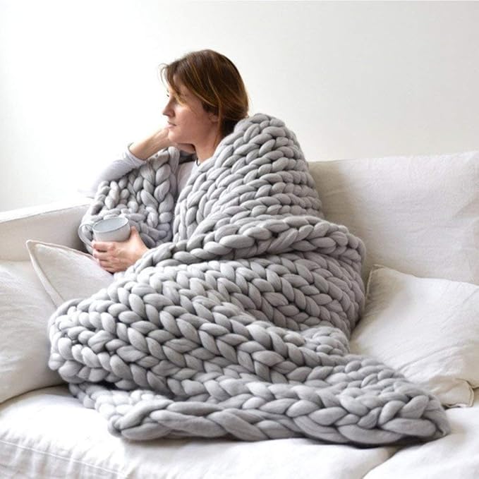 Yiomxhi Gestrickte Decke, Grobe Strickdecke Merino Decke Handgefertigt Armstricken Wolle Stricken Decke Haustier Bett Stuhl S