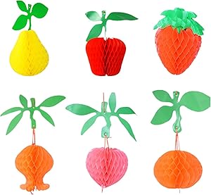 LIZCX 6pcs Honeycomb Tissue Paper Fruit for Hawaiian Beach Party Festival Party Decorations Include Apple Pear Strawberry Pomegranate Peach Orange