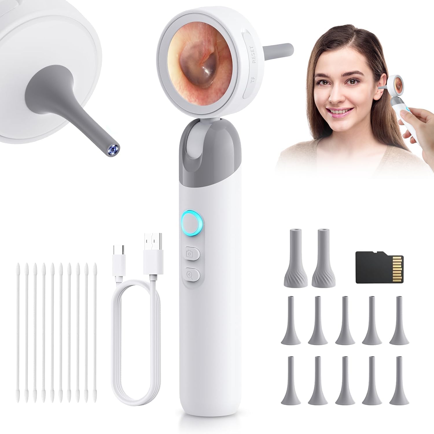Photo 1 of Otoscope Ear Camera with 1.38” IPS Screen, HD Ear Scope with Lights, Otoscope Camera for Adults Kids and Pets, 12 Silicone Specula Tips, Support Photo & Video, 32GB TF Card