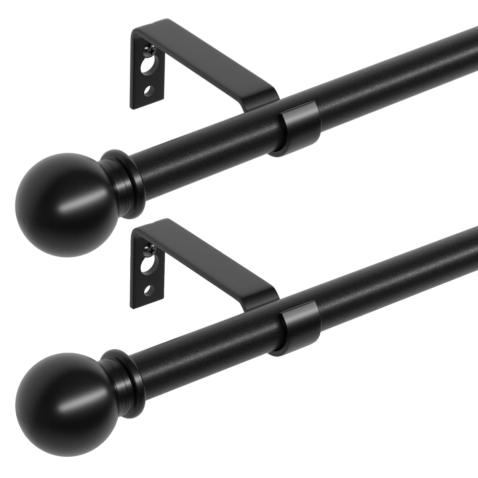 2 Pack Curtain Poles, Black Curtain Pole for Eyelet Curtains 80 to 122 cm, Small Curtain Rod for Door with Brackets, 16mm Diameter Thin Metal Adjustable Curtain Pole