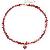 GolbalJew Healing Crystal Beaded Necklace Stone Chips Beads Heart Pendant Choker Necklaces for Women Gemstone Jewelry Gifts