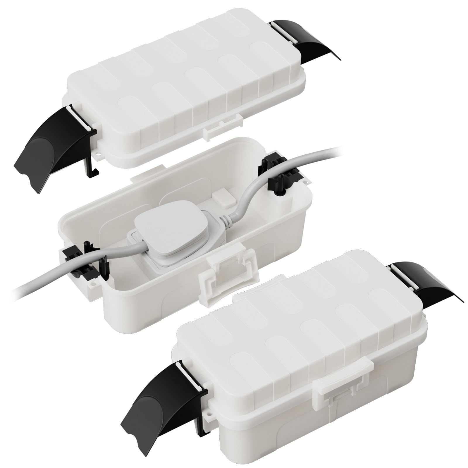 [2 Pack] RESTMO Weatherproof Electrical Box (Inner 15 × 8.1 × 4.5cm), IP55 Waterproof Extension Cord Cover for Plug, Halloween or Christmas Holiday Decorations, Weatherproof Connection Box, White