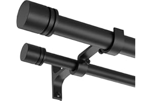 VIMAYTA Double Curtain Rods 72-144 Inches for Windows, 1 Inch Diameter Adjustable Heavy Duty Drapery Rod with Aluminum Alloy Brackets and Finials, Modern Stylish Dual Curtains Rod, Matte Black