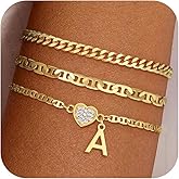 Eaciy Heart Initial Bracelets for Women, 14K Gold Plated Letter A-Z Stacked Bracelet Dainty Gold Heart Bracelet Personalized Gold initial Bracelets Jewelry Gifts for Women Trendy