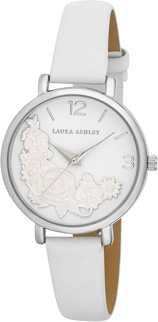 Laura Ashley Womens LA31099SS Silver Round Floral Bounty Strap Watch