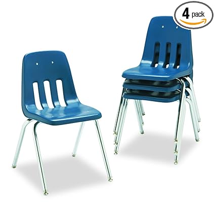 Virco Student Chair Navy Soft Plastic Shell 18 Seat Height Chrome Frame For 5th Grade To Adults 4 Pack 9018 Blu51