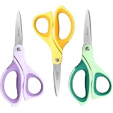LIVINGO Big Kids Scissors 6" Craft School Pointed Tip Scissors 3 Pack | Comfort Grip Handle, Stainless Steel Blade, Ages 8-11, Classroom Projects, Paper Cutting, Assorted Colors