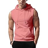 Amussiar Men's Workout Hooded Tank Tops Sleeveless Gym Training Hoodies Bodybuilding Muscle Cut Off T Shirt