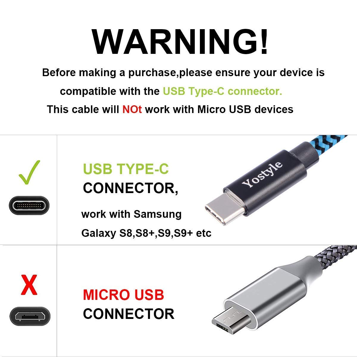 USB-C Cable, Type C Fast Charge High Speed Sync Nylon Braided Cable for Samsung Galaxy S9/S8+, Note 8, Nintendo Switch, Sony Xperia XZ, Google Pixel, HTC 10/U11, OnePlus 5T, Huawei P9 [2 Pack/2M]