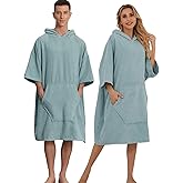 Avisiatree Surf Poncho Hooded Towel for Adults Quick Dry Beach Changing Robe with Pockets, Unisex Swim Cover-Up, Grass Tail Green Bath Towel for Surfers & Swimmer Gifts