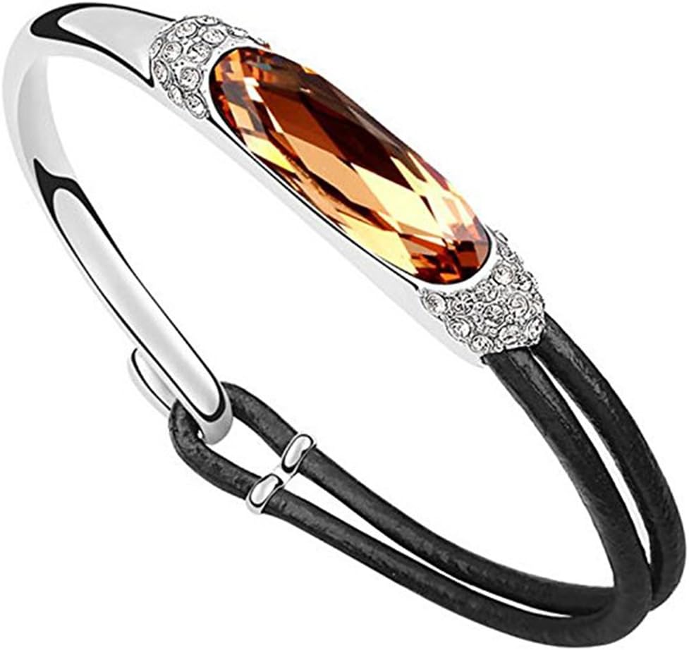 Jisela Women Fashion Jewelry Swarovski Crystal Elements and Leather Bracelet