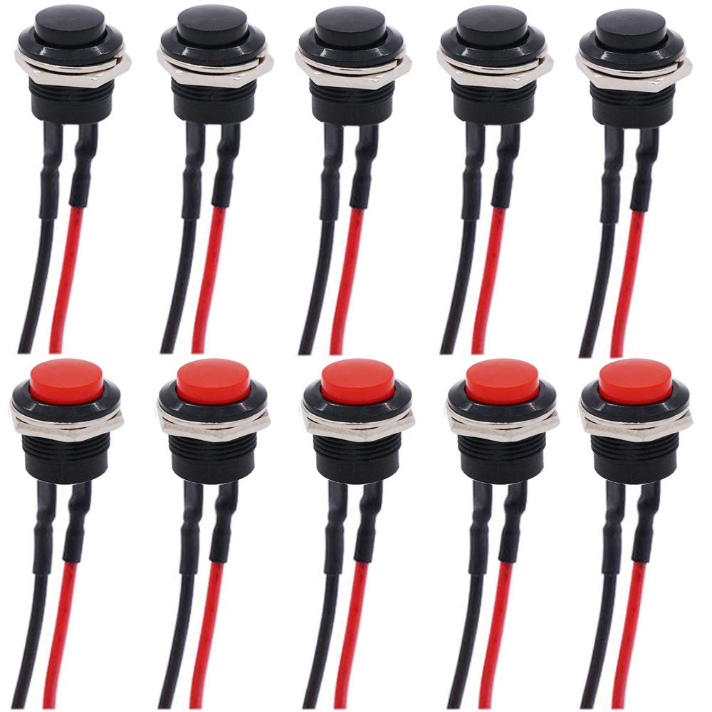 RUNCCI-YUN 16mm Push Button Switch ON/OFF Momentary Button Power Switch,round push button switch,push button switch 12v (10Pcs)， with pre-Wired