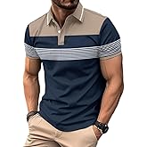 Mens Fashion Color Block Polo Shirts Casual Short Sleeve T Shirt Striped Moisture Wicking Golf Shirts Tops