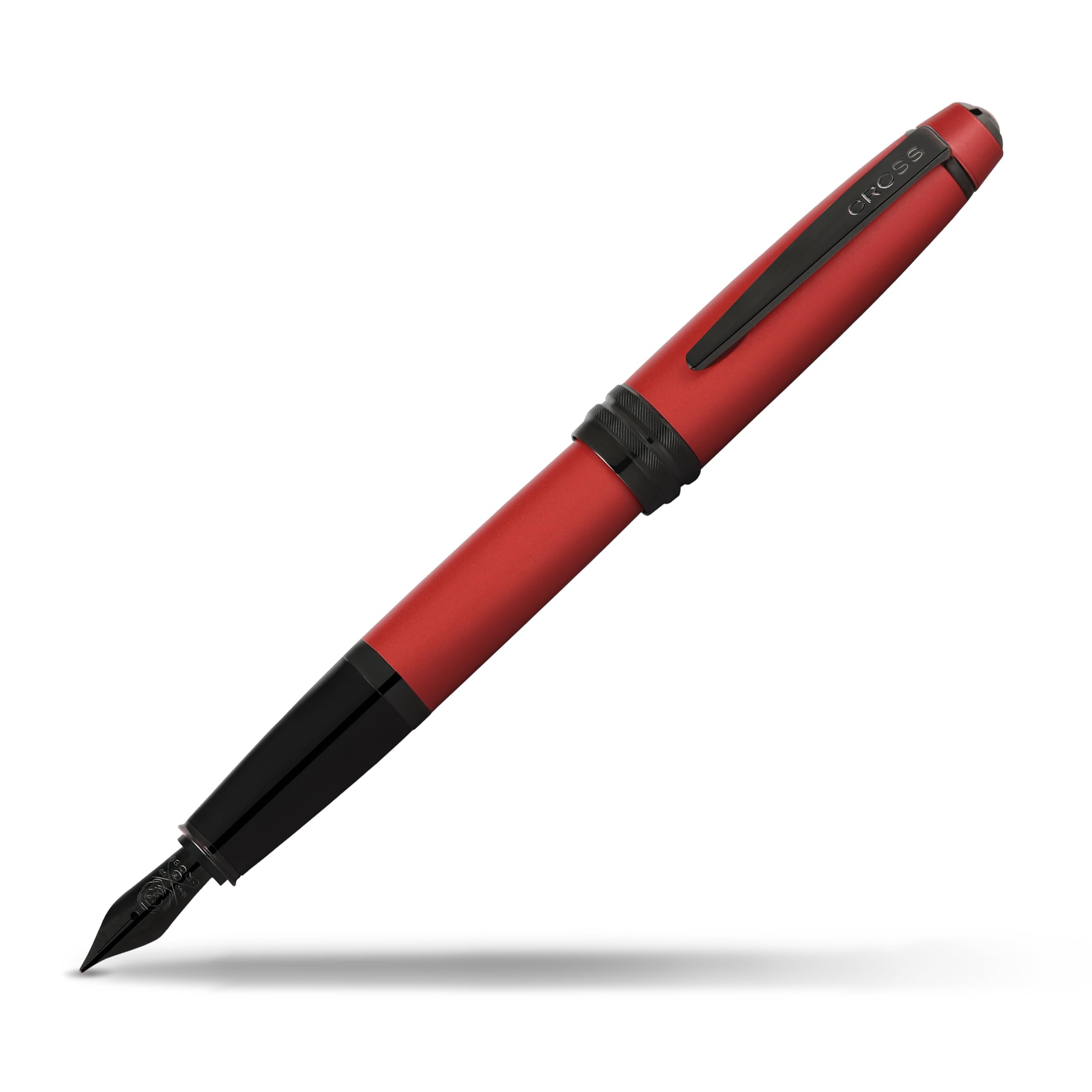 Photo 1 of Cross Bailey Matte Red Lacquer Fountain Pen with polished black PVD appointments, Extra Fine Nib