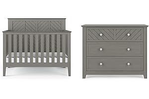 Child Craft Atwood Crib and Dresser Nursery Set, 2-Piece, Includes 4-in-1 Convertible Crib and 3-Drawer Dresser, Grows with Your Baby (Lunar Gray)