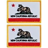 New California Republic Flag Embroidered Patch - 2pc Hook Fastener Backing 3" X 2" D015