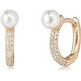 LOYATA Pearl Earrings,Trendy Gold Pearl Dangle Earrings for Women 14K Gold Plated Diamond CZ Cute Small Pearl Drop Earrings Jewelry Gifts for Women