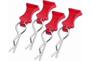 Hobbyfire 4-Pack Universal RC Body Clips with Tabs, Metal Handled Clips for 1/12 1/10 1/8 RC Cars and Trucks, Heavy Duty Body Mounting Clips Shell Replacement (Red)