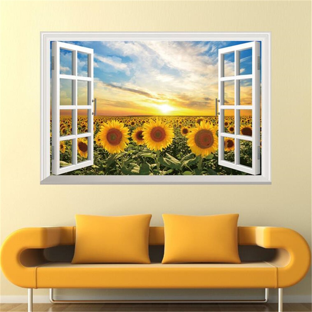 Amazoncom 3D Sunflower Fake Windows Wall Stickers Landscape Faux Amazoncom 3D Sunflower Fake Windows Wall Stickers Landscape Faux