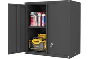 LUCYPAL Garage Storage Cabinet,27.95" H Metal Wall Cabinets with Locking Doors and Adjustable Shelves,Steel Garage Wall Mounted Cabinet for Home Office,Kitchen,Basement,Black
