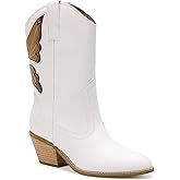Beast Fashion Women's Butterfly Western Booties Cowboy Boots Stacked Block Heel Boots Cowgirl Boots Pointed Toe Boots