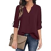 Timeson Women's Casual Chiffon V Neck 3/4 Sleeve Blouse Tops