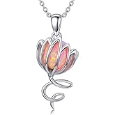 LONAGO Lotus Necklace 925 Sterling Silver Open Lotus Flower Pendant Necklace Jewelry Birthday Yoga Gifts for Women Mom