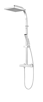Schulte Duschsystem mit Sicherheits-Thermostat, Kopfbrause eckig, verchromter Korpus aus Messing, Duschmaster Rain II mit Reg