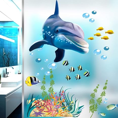 GVC Cartoon Dolphin Baño Cocina Pegatinas de Pared Decorativas Océano