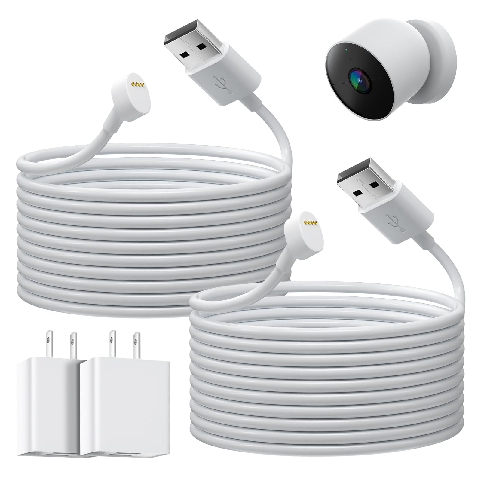 Photo 1 of 2 Pack 25FT/7.5M Power Cable Compatible with Google Nest Cam Outdoor or Indoor, Battery - 2nd, Weatherproof Power Cord with Adapter for Nest Cam Continuously, 5V 2A Outdoor Charger Cable
