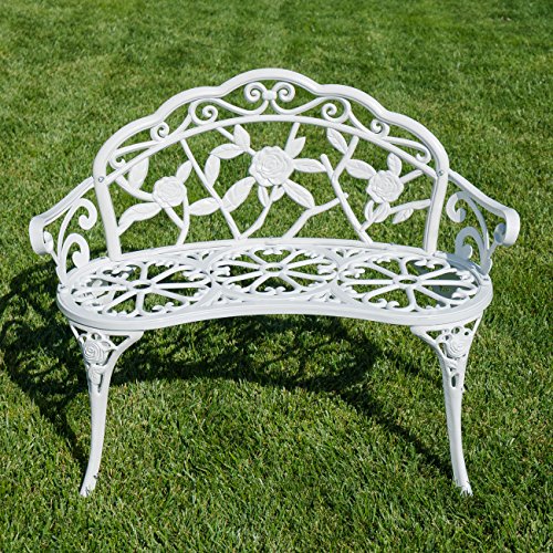 Cast Iron Antique Rose Style Design Outdoor Patio Garden Park Bench