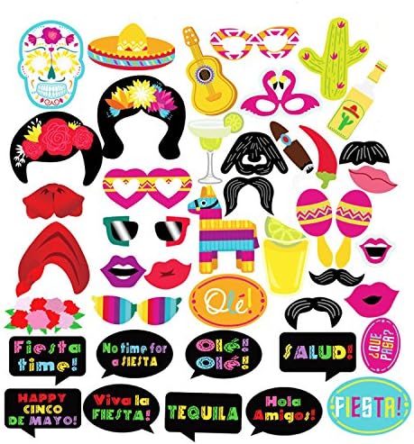 Mexican Fiesta Photo Booth Props, Funny Fiesta Photo Props Stand Party Supplie, Photo Booth Props 42Pieces