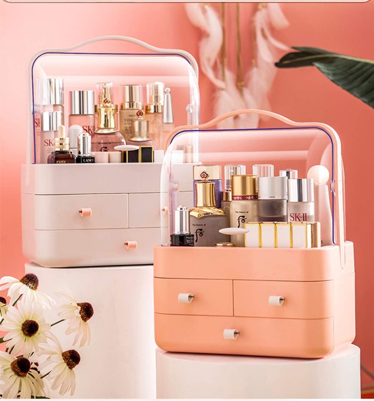 Clear Cosmetic Storage Organizer - Cosmetic Display Cases, Jewelry and Hair Accessories. Looks Elegant Sitting on Your Vanity, Bathroom Counter or Dresser. Clear Design for Easy Visibility (Pink): Home Improvement