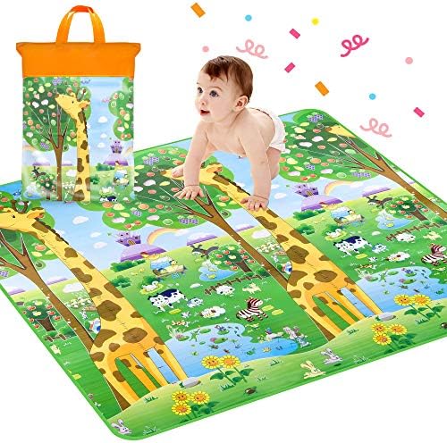 Crawling Mat, Waterproof Non-Toxic Non-Slip Baby Floor Mat Educational Learning Area Rug for Kids and Children, Kids Activity Mat Reversible Thick Large 78.7" x 71" Playmat (Giraffe Height Rulers)
