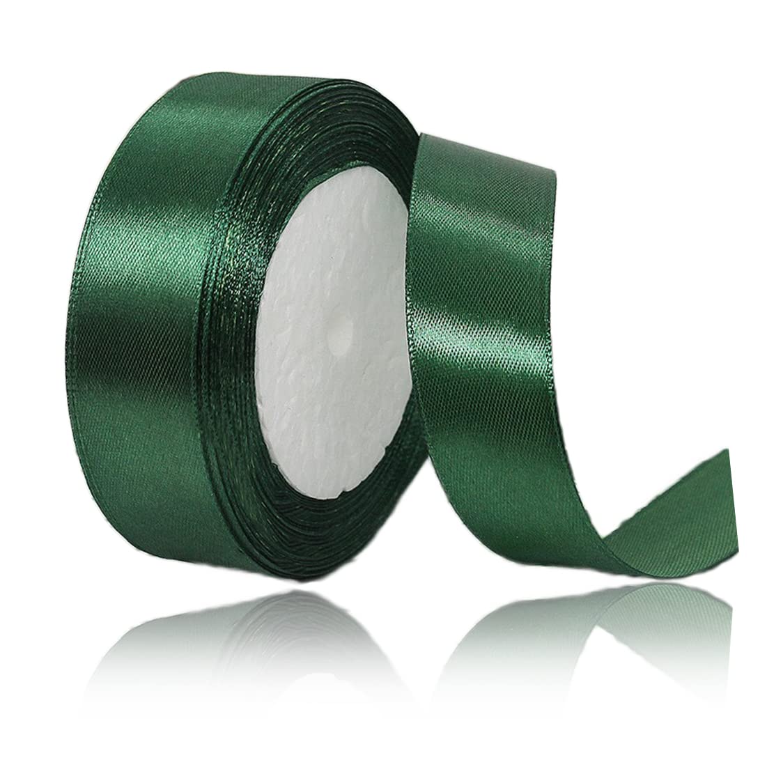 Dark Green Satin Ribbon 25mm x 23 Metres, Solid Color Fabric Silk Ribbon for Crafts, Gift Wrapping, Wedding Bouquet, Flower Arrangement, Bows Making, Balloons, Cake Decoration, Sewing and Baby Shower — image 1