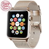 Apple Watch band 38mm,AGUARA Apple Watch Accessories Milanese Loop Stainless Steel Replacement iWatch Band Classic Buckle for Apple Watch Series 2,Series 1,Sport,Edition (Retro Gold, 38mm)
