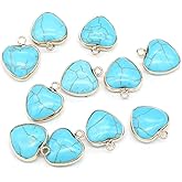 QSLLER 6PCS Natural Stone Pendants,Heart Shaped Natural Blue Turquoise Pendants(15x18mm) Charms for DIY Jewelry Making Necklace Bracelet