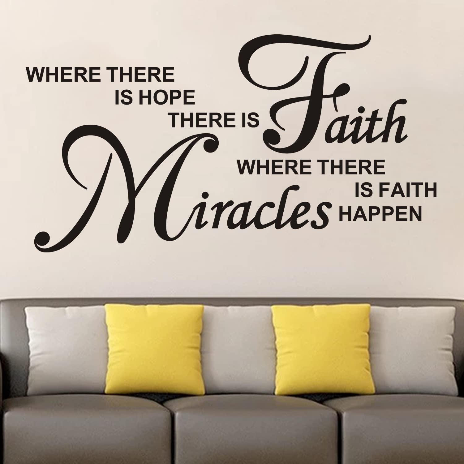 Wall Stickers, Wall Stickers for Bedrooms, (Easy to Install), Quotes Inspirational Islamic Bathroom Kitchen Living Room Home Vinyl Art Family Decor Words, Where There is Hope There is Faith 28.6"X15" — image 1
