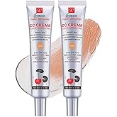 Color Correcting CC Cream with SPF 25, Coverage Lightweight Foundation, Hydrating Serum, Even Skin Tone Makeup and Skin Care, Boost Radiance, Refine Skin Texture, Avoid Sun Damage (2PCS Dark, Large)